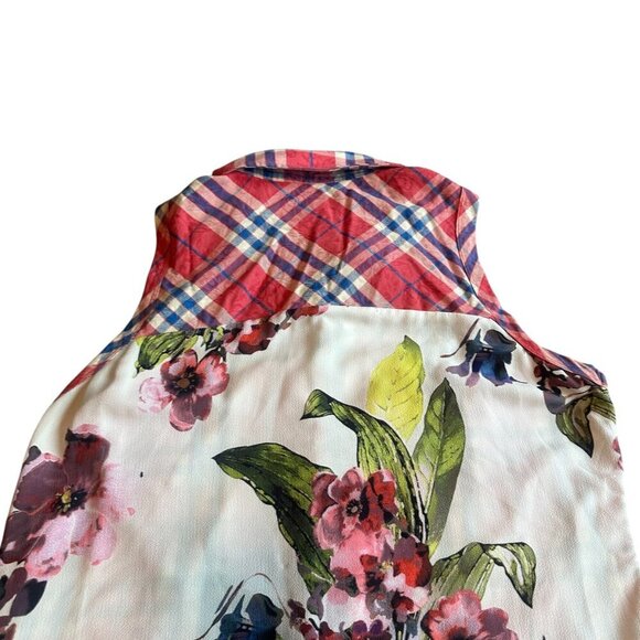 Aratta Silent Journey Plaid Sleeveless Dress Floral Chiffon Back Paisley Flowy - Picture 6 of 12